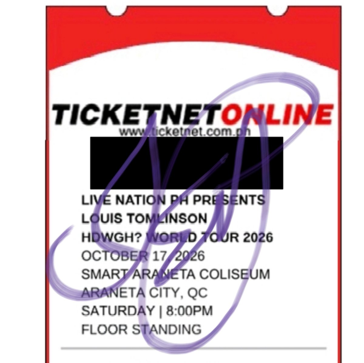 situationallyU_'s tweet photo. already got my pref seat 
#HDWGHMNL #LouisTomlinsoninManila who wants to buy my floor standing tix? (NO TO SCAMMER, SCALPERS) same price (6500) no admin fee para mabilis lang https://t.co/oupyJTIQma