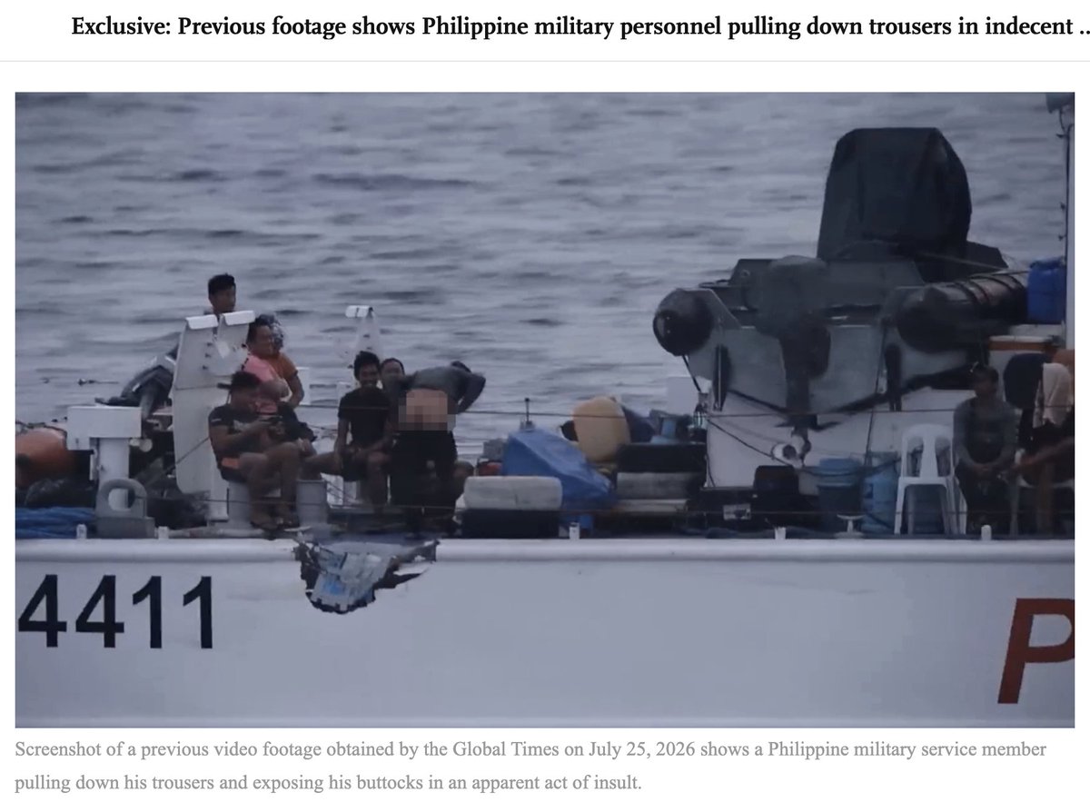giuliapompili's tweet photo. Esclusiva del Global times che spiegherebbe l'azione di forza della Guardia costiera cinese contro i marinai filippini attorno alle acque che la Cina rivendica illegittimamente come proprie nel Mar cinese meridionale.
Spoiler: ci hanno mostrato il c*lo! https://t.co/zliP7vKsCx