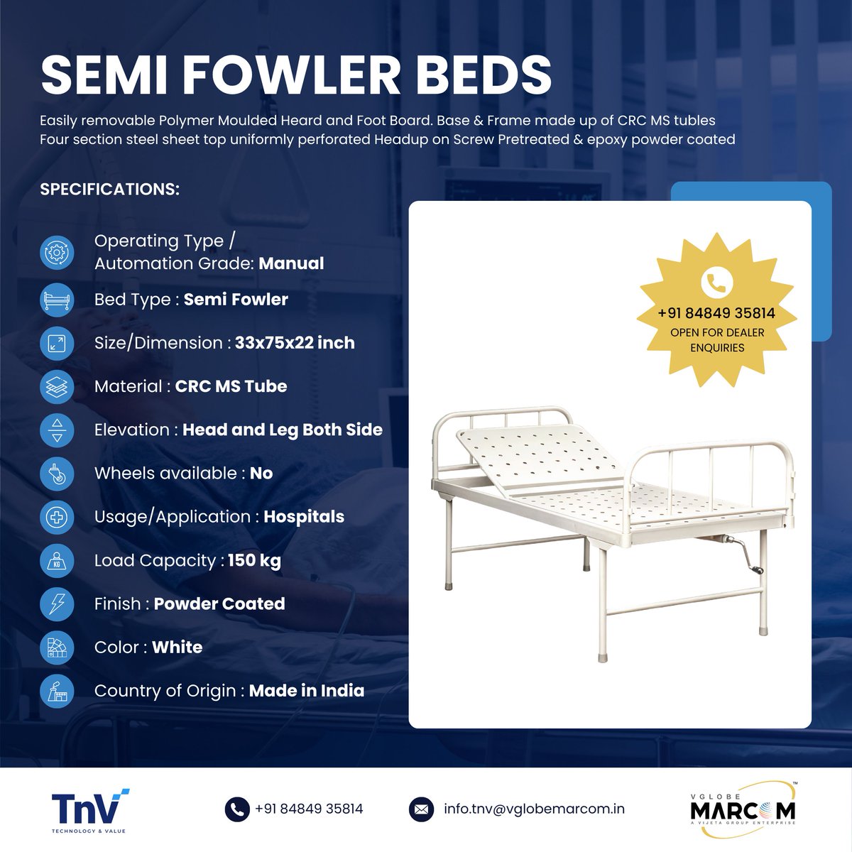 prasadshree11's tweet photo. Latest at VGlobe MarCom 🏥
Semi Fowler Beds - with or without wheels - for reliable support and adjustable comfort.

🔹 Manual head &amp; leg elevation
🔹 Up to 150 kg capacity
🔹 Ideal for hospitals &amp; clinics

📞 +91 84849 35814 | https://t.co/XXpcOnBzIy https://t.co/m7x8UKMlmh