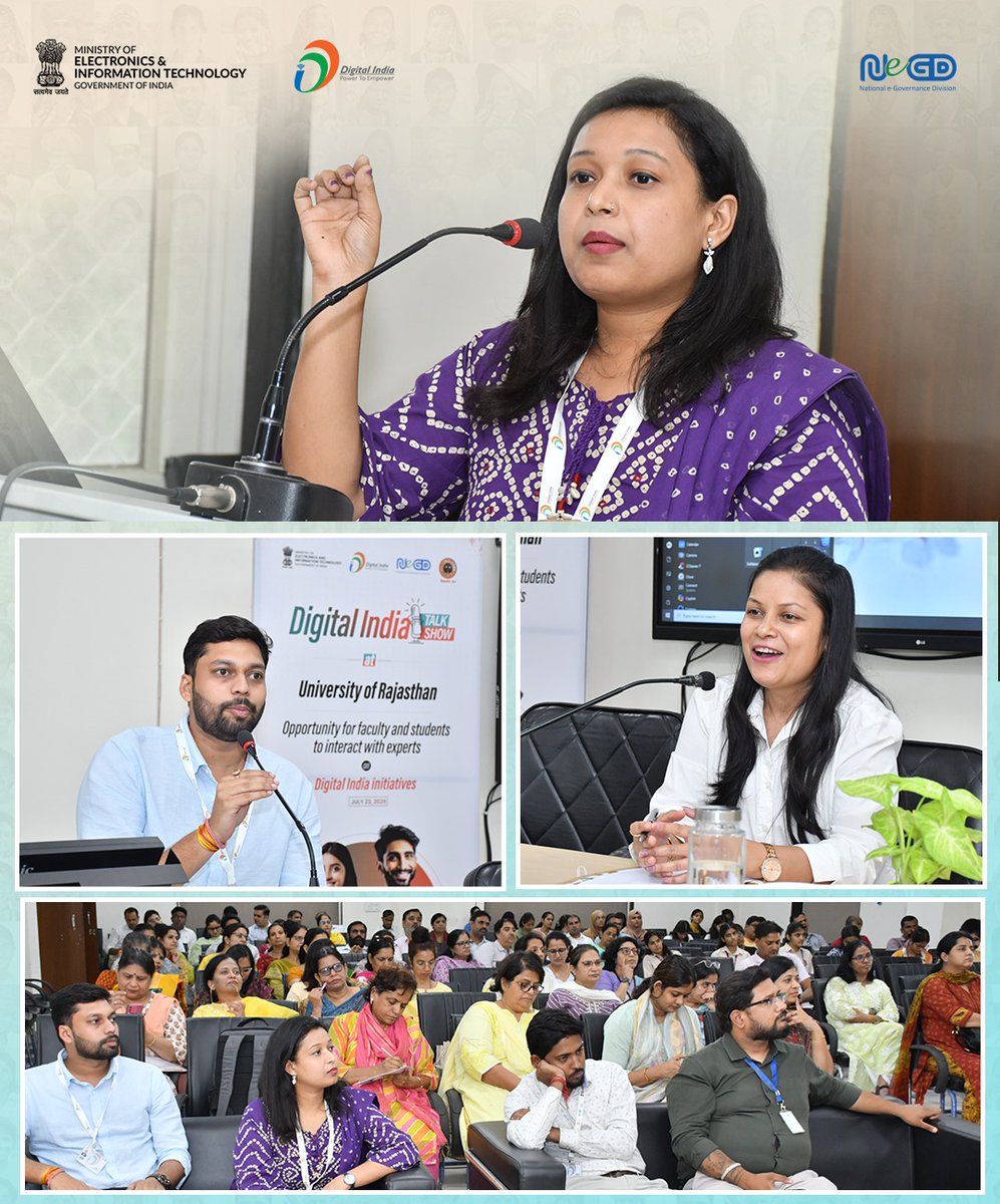 _DigitalIndia's tweet photo. 🎤 Taking Digital India to campuses, empowering minds.

The Digital India Talk Show at the University of Rajasthan, Jaipur brought together faculty, students, and experts for insightful discussions on Digital India initiatives, digital public infrastructure, cybersecurity, digital governance, and emerging technologies.

#DigitalIndia #DigitalIndiaTalkShow @Uniraj_Jaipur