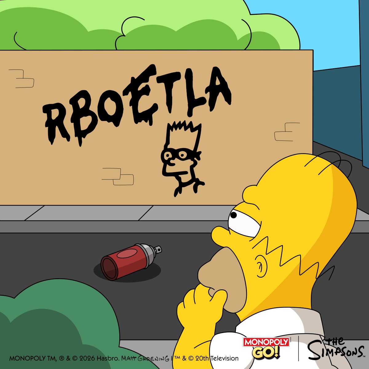 MonopolyGO's tweet photo. Someone tagged the wall… but scrambled the name 😏

Can you rearrange the letters and reveal Bart’s alter ego? https://t.co/28U7vNxbEH