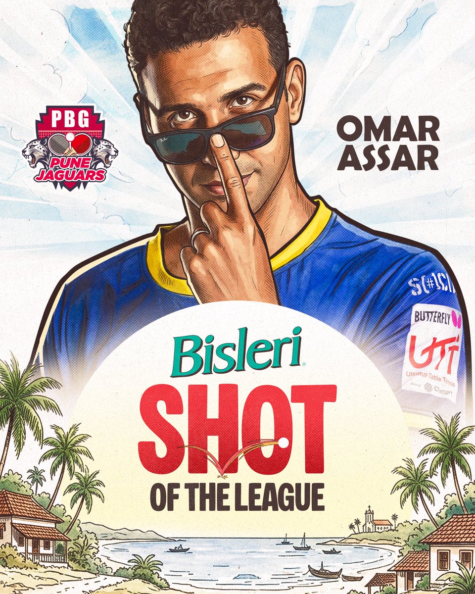 UltTableTennis's tweet photo. This one deserves another watch… and another 🤯

Omar Assar’s outrageous around-the-net winner is the Bisleri Shot of the League 👏⭐  
 
#ButterflyUTT | #ThatsThePoint https://t.co/YOPCFQMteV