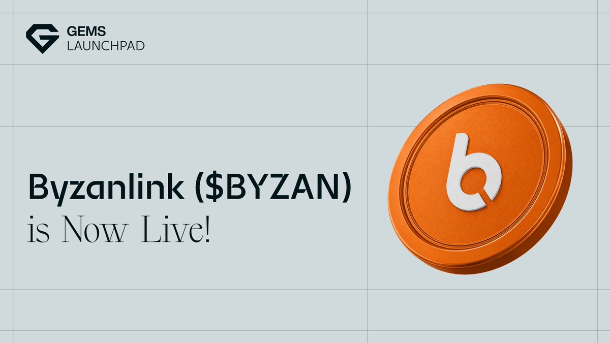 Gems_Launchpad's tweet photo. The wait is over!

Byzanlink ($BYZAN) private sale on Gems Launchpad is now live.

Eligible waitlist members receive an exclusive 10% bonus allocation during the first 48 hours.

Start here: https://t.co/VQ2DSci6wG

$36.8B in real-world assets is now distributed on-chain, including $16.2B in tokenized U.S. Treasuries.

@byzanlink is building the infrastructure behind this shift making structured real-world assets programmable, governed, and operational on-chain.

Byzanlink by the numbers:
✅ $1.25M raised
✅ $10M in assets tokenized
✅ 24K+ users
✅ 300K+ transactions
✅ Backed by Outlier Ventures, Smart IT Frame, the Hedera Foundation, NTDP Saudi, and strategic institutional supporters

It's ecosystem includes BTOS for institutional tokenization and lifecycle management, alongside Byzanlink RWA Markets for launching standardized on-chain asset strategies.

Round 1 of the $BYZAN private sale is now open on Gems Launchpad.

Explore Byzanlink: https://t.co/hwIJSgxQdq