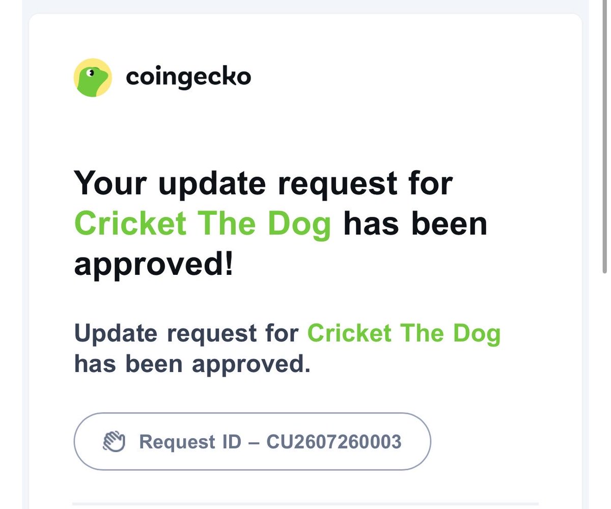 STUDIOSMM's tweet photo. Good morning $CRICKET fans, 

We heard back from @coingecko that all our socials have been updated 🙌

Forever bullish on Cricket and her friends @RustysAngels Dog Sanctuary. All fees supporting Cricket ❤️ 🐕 

https://t.co/ds33UBu05i https://t.co/GgUuMbG9x1