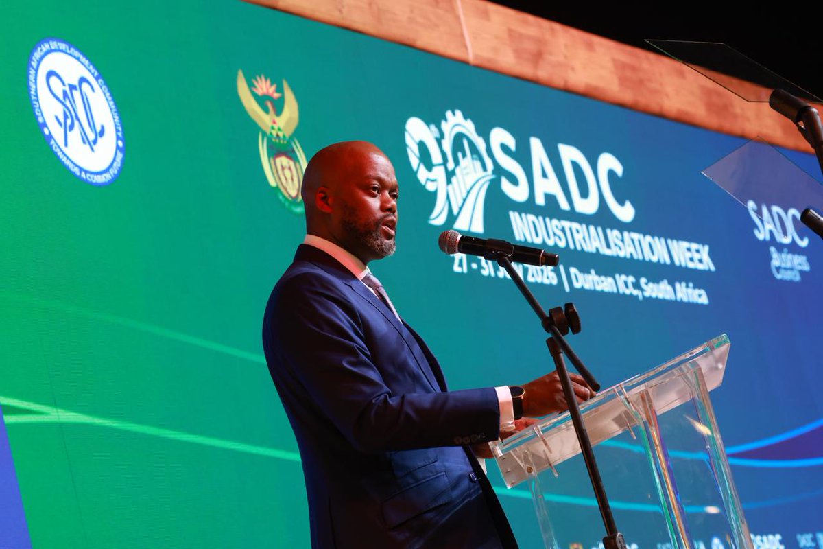 GovernmentZA's tweet photo. #9thSADCIndustrialisationWeek | Secretary General of the AfCFTA, H.E. Wamkele Keabetswe Mene, delivered opening remarks, highlighting regional industrialisation, deeper integration and stronger value chains for sustainable growth across Africa. 

#GovZAUpdates #SIW2026 #AfCFTA https://t.co/ZH8BuRACIl