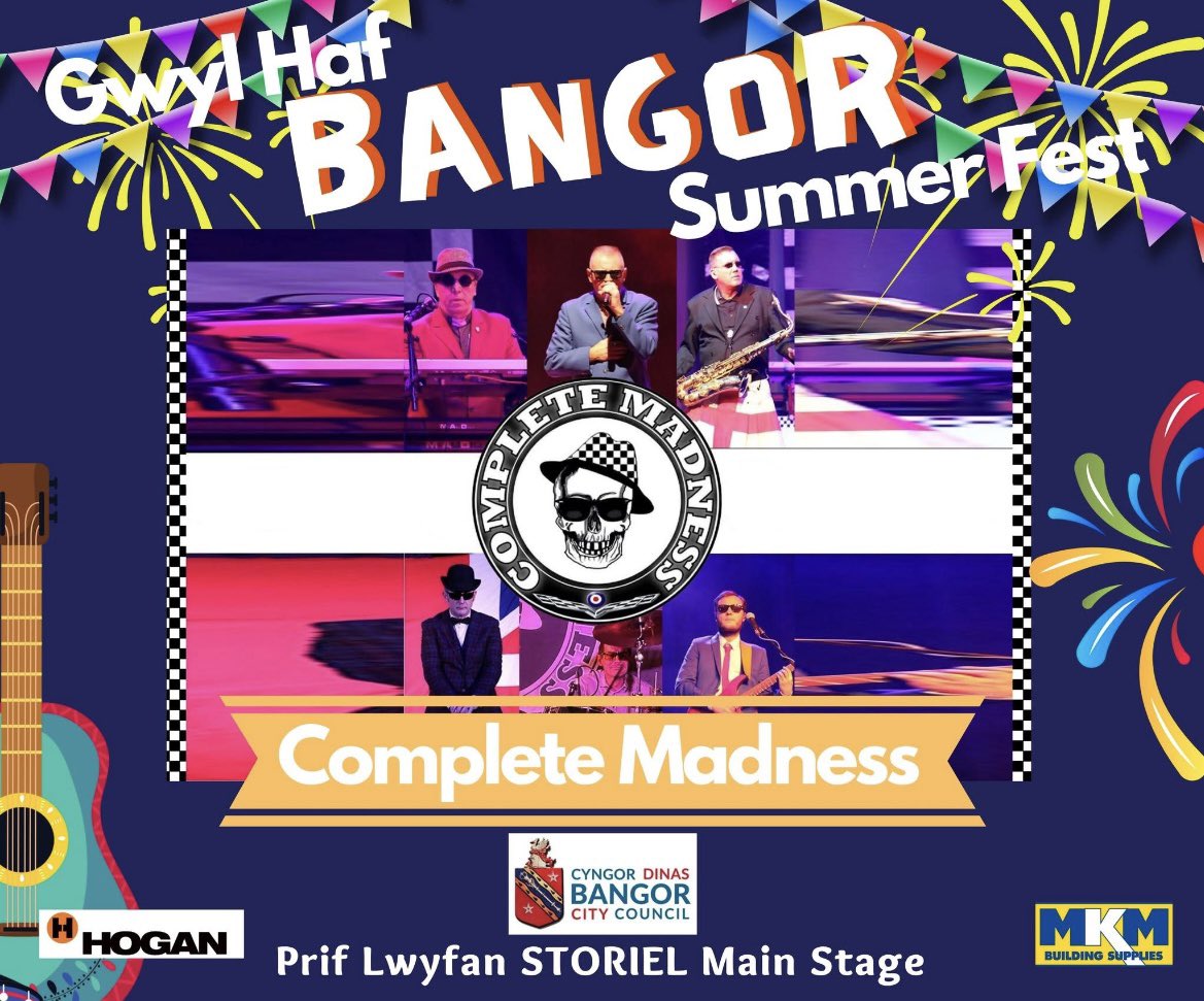 MadnessComplete's tweet photo. 🎤 One Step Beyond… #Bangor 🎤

We will headline the 😎

BANGOR SUMMER FESTIVAL 2026

Saturday 15th August 2026
Bangor City Centre
12pm – 11pm
‼️FREE entry‼️

One of North West Wales’ largest FREE events returns to Bangor this summer ☀️

#CompleteMadness #Ska #Madness #2tone 🏴󠁧󠁢󠁷󠁬󠁳󠁿 https://t.co/WM552XkDF4