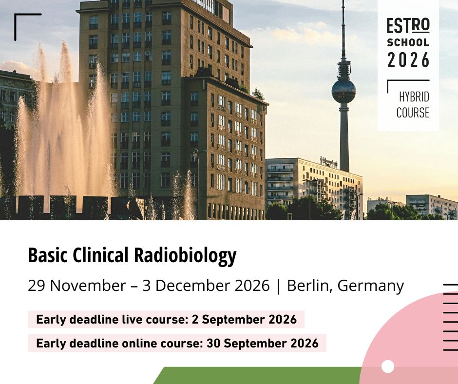 ESTRO_RT's tweet photo. 📢 Strengthen your understanding of the science behind radiotherapy.

Join the Basic Clinical Radiobiology course.

📅 29 Nov–3 Dec 2026
📍 Berlin, Germany | Onsite &amp; Online

Led by Marianne Koritzinsky.

👉 https://t.co/XoCoASHoyq

#ESTROSchool #Radiobiology https://t.co/PlyJgE61NU