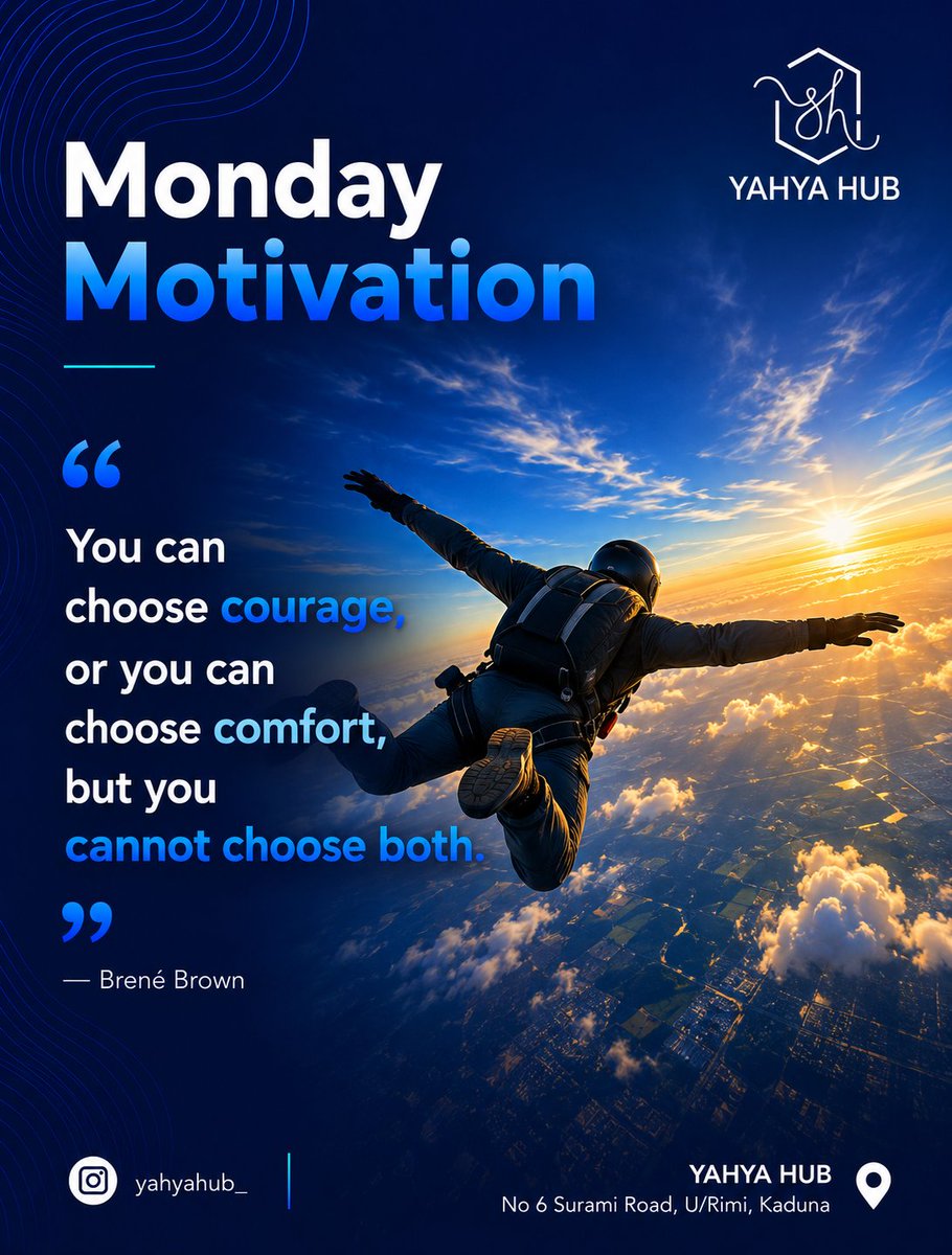 YahyaHub's tweet photo. Growth starts where comfort ends. 💙

This week, choose courage. Learn something new, build a skill, and invest in your future.

Grow with us at Yahya Hub.

#MondayMotivation #YahyaHub #GrowthMindset #DigitalSkills https://t.co/9BkdUKRT1o