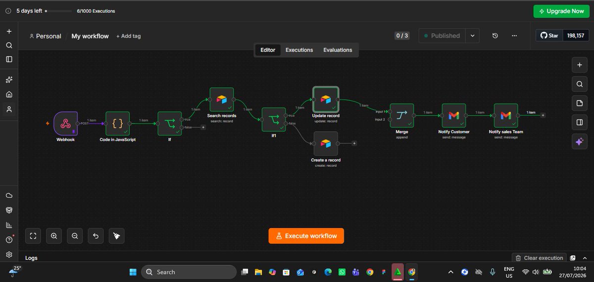 BEIbenard's tweet photo. Built a lead management automation for a real estate company . A simple workflow that eliminates manual data entry and helps teams respond to leads faster.

https://t.co/V2YI6AIhOo

#n8n #Automation #Airtable #NoCode #WorkflowAutomation #CRM #BuildInPublic #OpenToWork https://t.co/9UGoB0OJWD