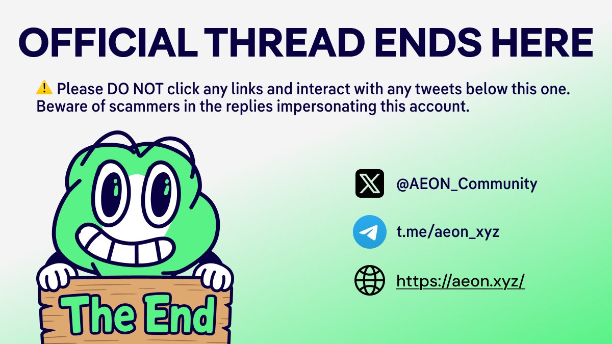 AEON_Community's tweet photo. 🚨 SECURITY ALERT & OFFICIAL LINKS 🚨

As our TGE/Listing approaches, scam accounts and phishing links will surge. Your security is our top priority. Please carefully read our official guidelines:

🔒 The Golden Rules:
1️⃣ We will NEVER DM you first to offer "support" or "early allocations".
2️⃣ ONLY trust information from our official channels linked in our bio.
3️⃣ Always verify the Official Contract Address (CA) before trading.

📝 $AEON Official Smart Contract Address: 0x277aDD739c6E0477616948357AF9E79Fe1Ec9B80
Check the official link tree here: https://t.co/y2ZcKKynf1

Stay safe, double-check everything, and report any suspicious accounts! 🛡️