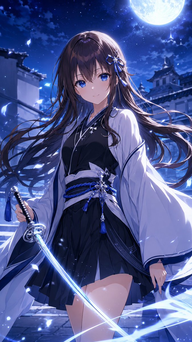 yume00112211's tweet photo. 月明かりの城下町に集う、三人の剣士。
静かな夜に煌めく刃へ、それぞれの想いを宿して――。
銀月の妖刀、蒼星の一閃、満月を映す澄んだ剣。
あなたは、どの剣士と夜を歩きたいですか？
#AIart https://t.co/erixXsGui4