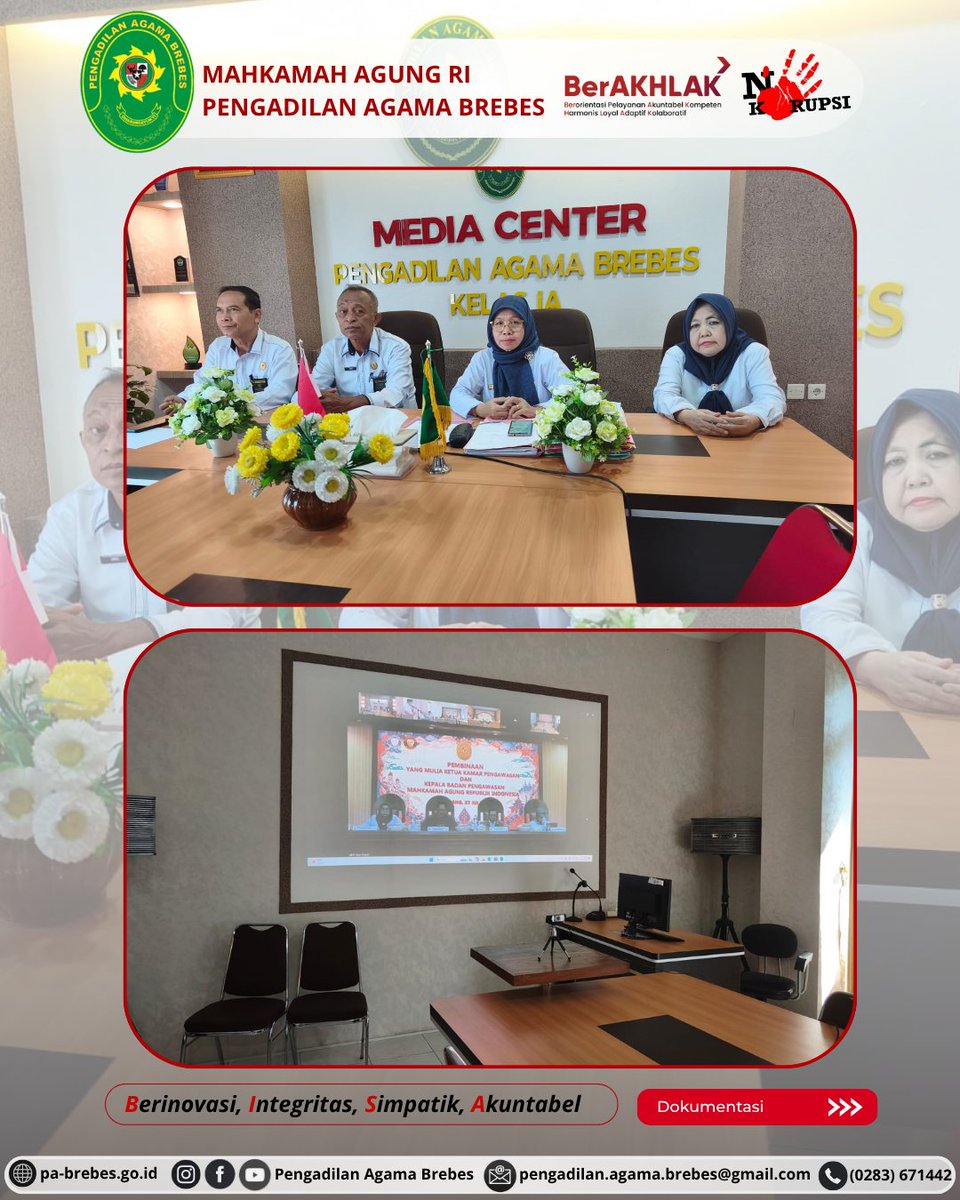 PABrebes's tweet photo. PA BREBES HADIRI PEMBINAAN YANG MULIA KETUA KAMAR PENGAWASAN DAN KEPALA BADAN PENGAWASAN MAHKAMAH AGUNG RI SECARA DARING

PA Brebes, BISA ! #Berinovasi #Integritas #Simpatik #Akuntabel https://t.co/7JgL7ugc0x