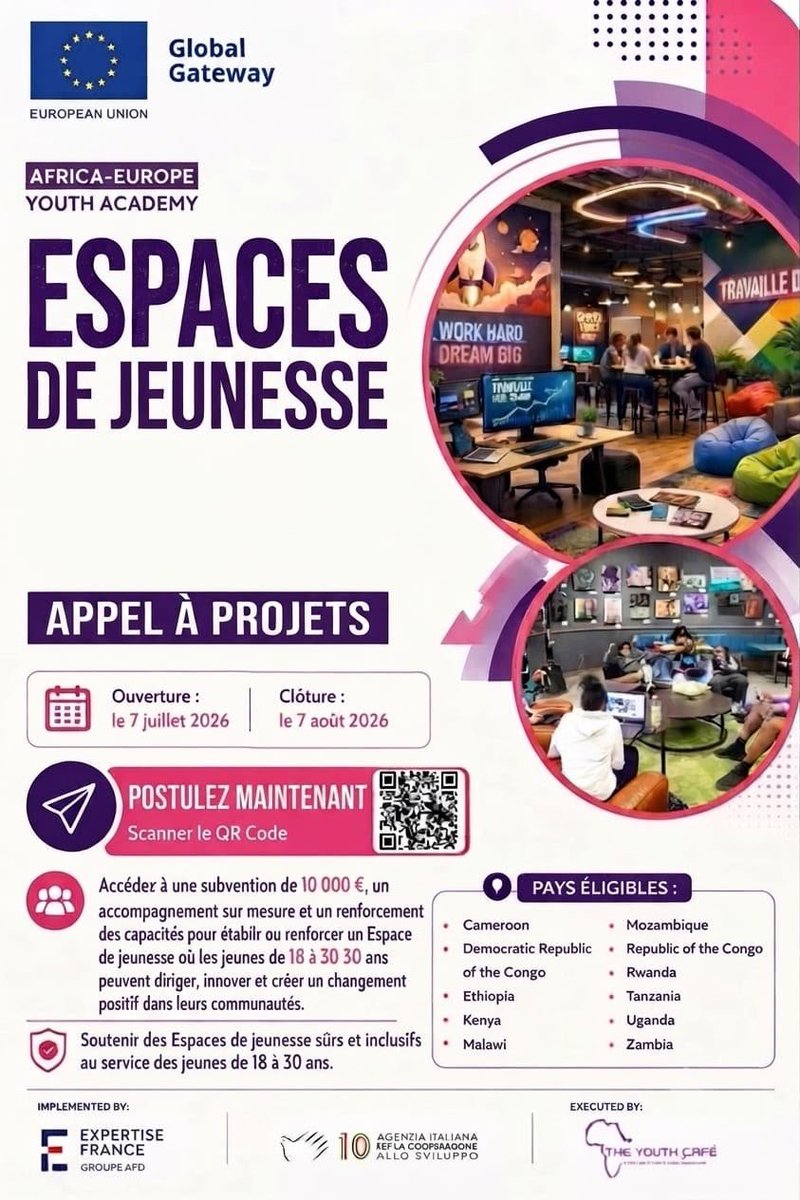 ambafrancerwa's tweet photo. L'appel à projets #AEYA est ouvert !
Les organisations de jeunesse au
Rwanda peuvent
candidater pour créer ou renforcer un Espace de Jeunesse et bénéficier d'une subvention de 10 000 €, de #YouthLeadership
formations et de coaching. https://t.co/gZgu909sv9