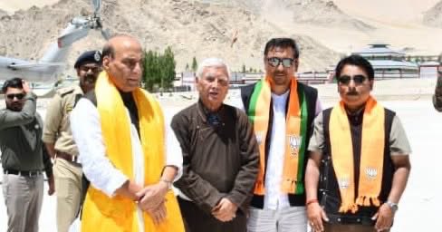 TashiKhachu's tweet photo. BJP Ladakh State President Shri Tashi Gyaltsan Khachu, accompanied by State Vice President Shri Gyal P. Wangyal and other senior party leaders, attended the 27th Kargil Vijay Diwas commemoration held in Leh on July 26.

The ceremony paid rich tribute to the courage, sacrifice, and valour of the brave soldiers of the Indian Armed Forces who laid down their lives during the 1999 Kargil War.

BJP Ladakh leaders also extended a warm welcome to Hon’ble Defence Minister Shri Rajnath Singh ji on his arrival in Leh from Drass, where he attended the #KargilVijayDiwas commemoration as Chief Guest and paid homage to the martyrs.

Speaking on the occasion, Shri Tashi Gyaltson Khachu expressed deep gratitude to the soldiers and their families, stating that Kargil Vijay Diwas stands as a symbol of India’s courage, unity, and patriotism.

BJP Ladakh leaders paid floral tributes to the martyrs and reaffirmed their commitment to honouring their legacy and supporting the Armed Forces.
@BJP4Ladakh