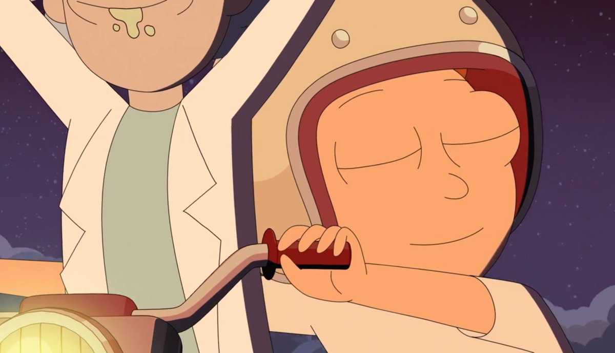 SarcRickstic's tweet photo. In these final frames it's almost like M0rty realizes the only one that actually cares about him is R1ck. Because (of course, in his own, twisted way) he's the only one that keeps him around and looks out for him. It's heartwarming as a finale but also incredibly sad https://t.co/oyajvtmadr