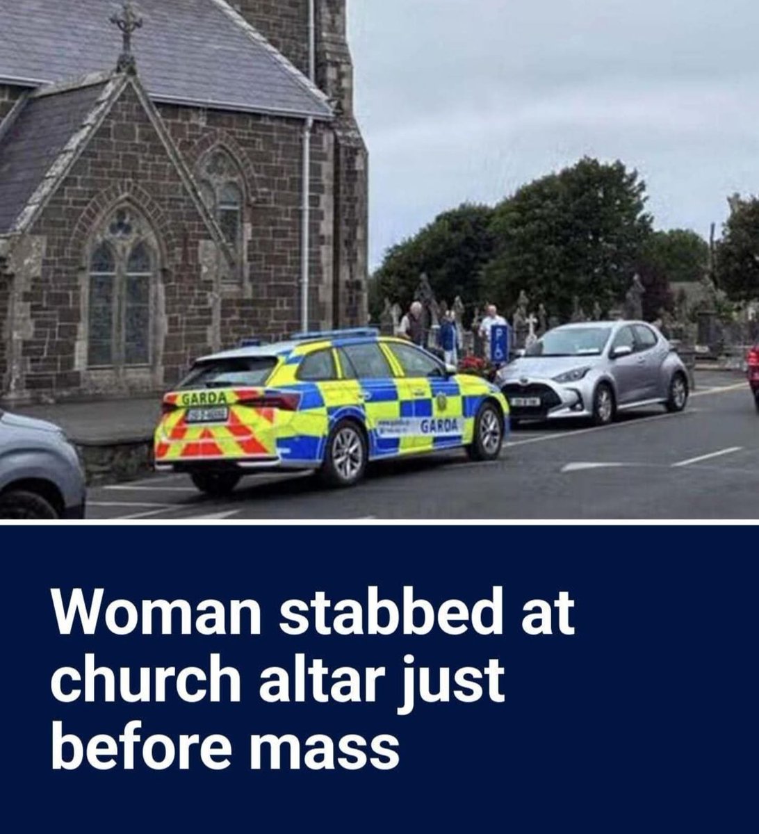 DonnaLouise1212's tweet photo. 🚨Breaking:

A woman was stabbed yesterday while attending Mass at a church in Ireland.

A “man” — with no further description provided — was arrested at “a local residence” (a hotel, perhaps?).

The question many will be asking is: when will she be arrested? https://t.co/QczTeZSHXg