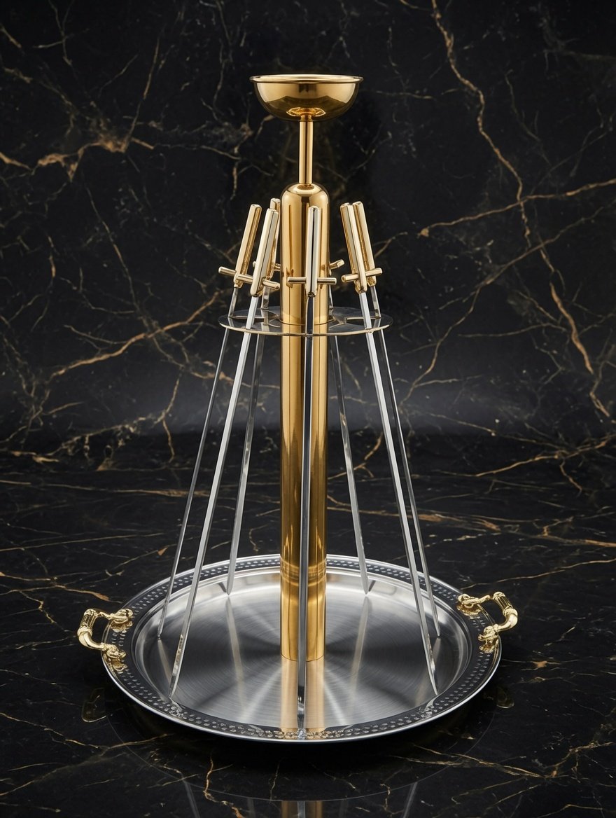 UiMtraders's tweet photo. Elevate Your Grill Game with Premium IZGARA Serving Platter! 🔥
Present your sizzling kababs & tikkas like a 5-star restaurant!
This heavy-gauge commercial Stainless Steel Izgara Platter features:
Generous 40cm base plate
Elegant Brass Handles for easy carrying
Towering 30" height with dramatic flair
3 Kabab Skewers + 4 Tikka Skewers with premium Brass Heavy Gauge handles
Perfect for hotels, restaurants, banquets & BBQ nights. Turn every serving into a showstopper!
DM for pricing & bulk orders.
Horeca King's – Premium Tableware for Professionals.
#IzgaraPlatter #KababPlatter #TikkaSkewers #RestaurantEquipment #HotelSupplies #BBQPlatter #HorecaKings #CommercialKitchen #StainlessSteel #LuxuryDining #PakistaniExporter #Tableware