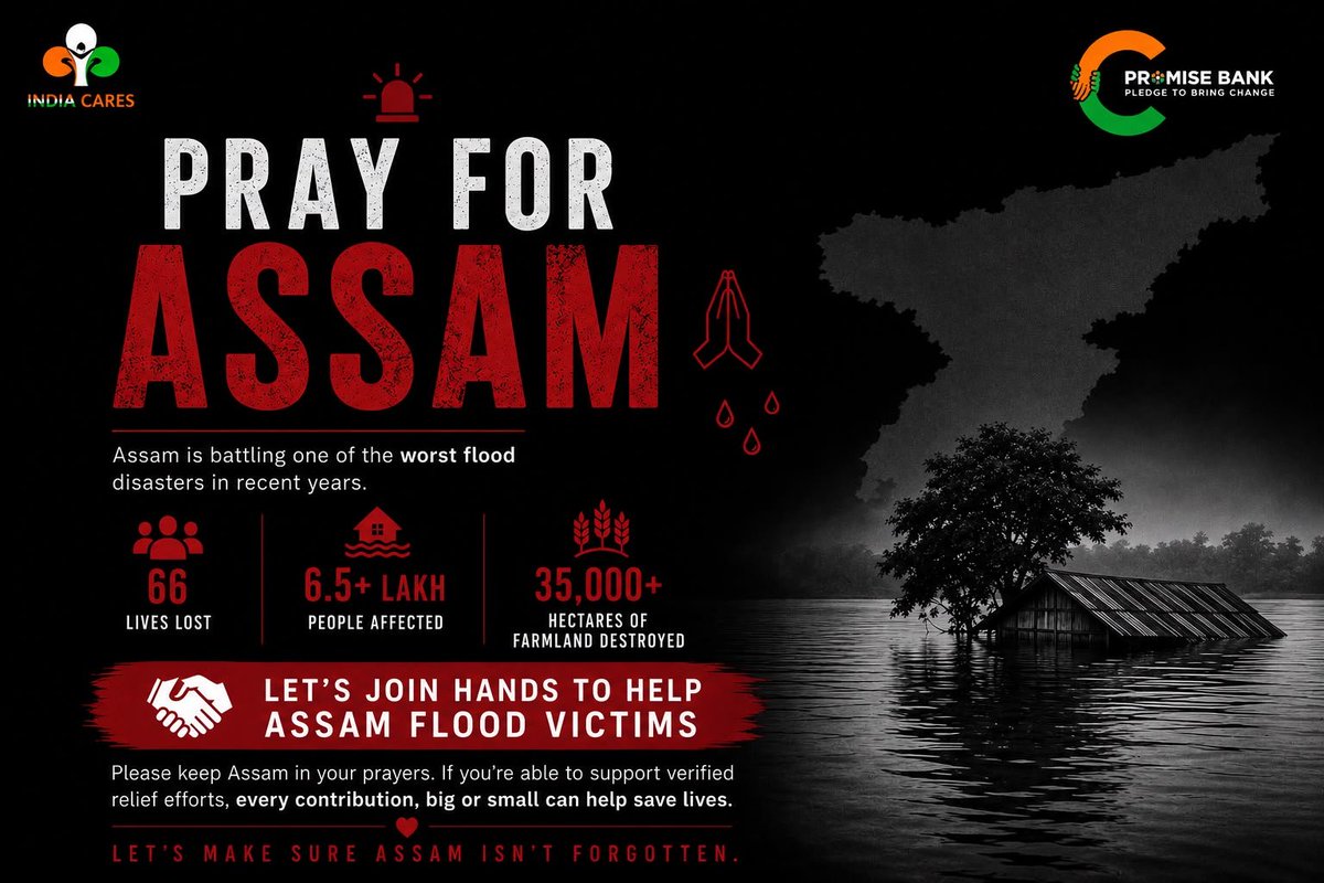 indiacares_2020's tweet photo. Assam is going through yet another difficult time.

The floods have affected lakhs of people across the state, leaving many families displaced and in urgent need of support.

If you would like to stand with the people of Assam, register your promise to help by filling out the form below.

We'll get in touch with you.

https://t.co/B48cbVmhD2

#AssamFloods
#PromiseBank
#IndiaCares