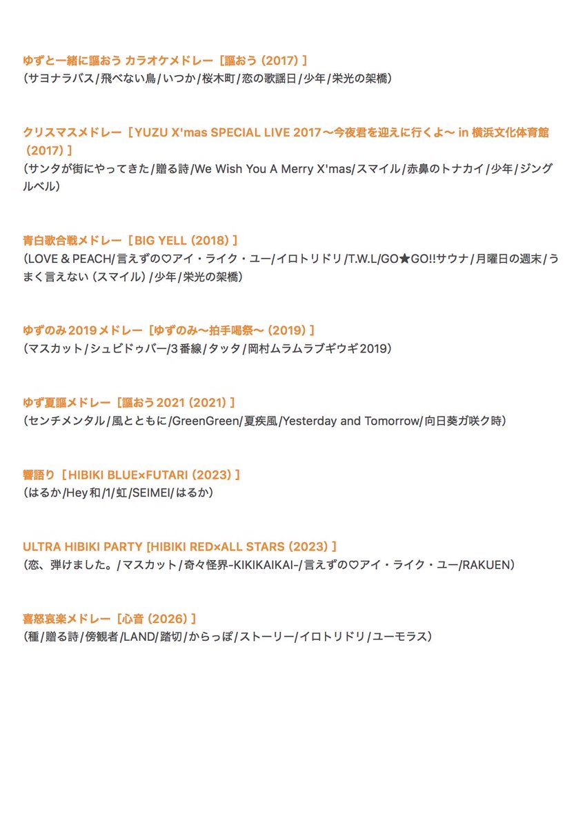 mahi_yz03's tweet photo. メドレー大好きゆずっこなので過去にゆずがやったメドレーをまとめてみた

ゆずほどメドレーやるアーティストいるのか？ってぐらいあった😂
普通に知らないのも結構あったのでもしかしたらまだあるかも… https://t.co/9WGDZskKD4