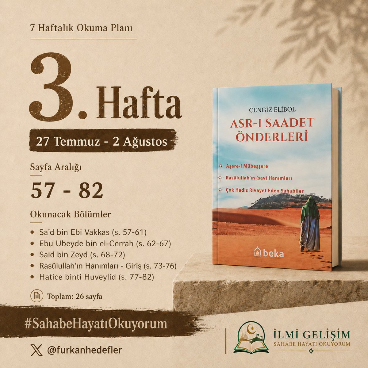FurkanHedefler's tweet photo. 📌 27 TEMMUZ - 2 AĞUSTOS OKUMA PLANLARIMIZ  

✅ 3. HAFTA

#SahabeHayatıOkuyorum