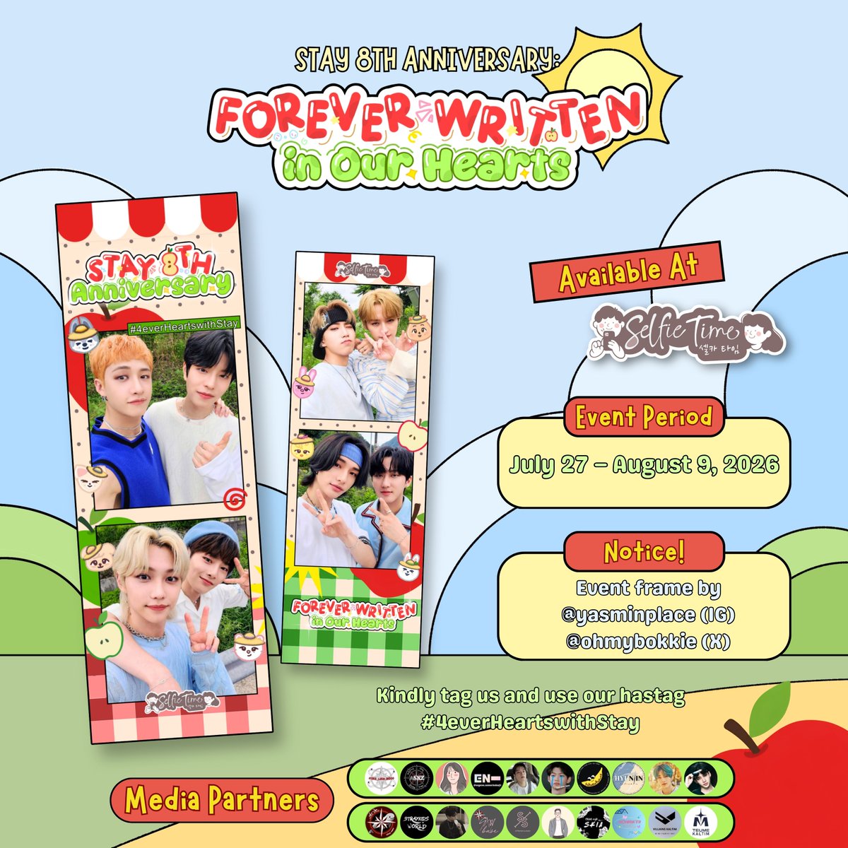 selfietimeid's tweet photo. Are you ready to celebrate Stay 8th Anniversary? 🥳

Ada frame spesial bertajuk Forever Written in Our Hearts dari @/yasminplace (IG) @ohmybokkie lho 💕

🗓️27 Jul - 9 Aug 2026
📍Semua store Selfie Time
Don't miss it! 

#selfietimeid #StrayKids #HappyStayDay  #4everHeartswithStay https://t.co/Fmv0WQjccV