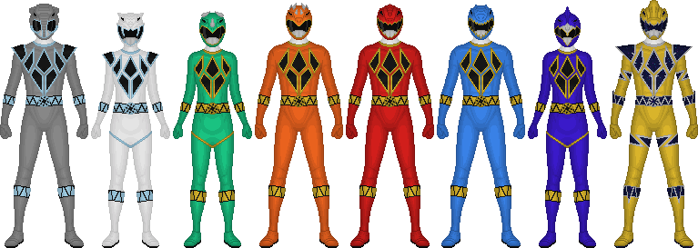 ChipWorthington's tweet photo. Tyranno Red!"; Mosa Blue!"; Stego Orange!"; Ptera Indigo!"; Tricera Green!"; Mammoth Gray!"; Brachio Gold!"; F1 https://t.co/7xM1pnxXwH