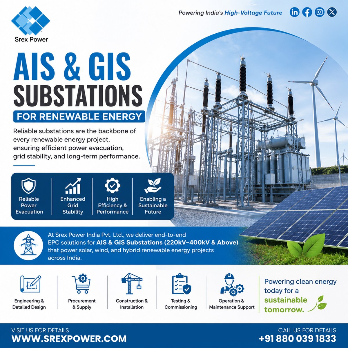 srexpowerindia's tweet photo. ⚡ Reliable AIS &amp; GIS Substations are powering India's renewable energy future. Srex Power delivers EPC solutions up to 400kV &amp; Above for stronger, smarter grids. 🌱

#RenewableEnergy #AIS #GIS #Substation #EPC #PowerInfrastructure #SrexPower #CleanEnergy https://t.co/hutfwrTqqX