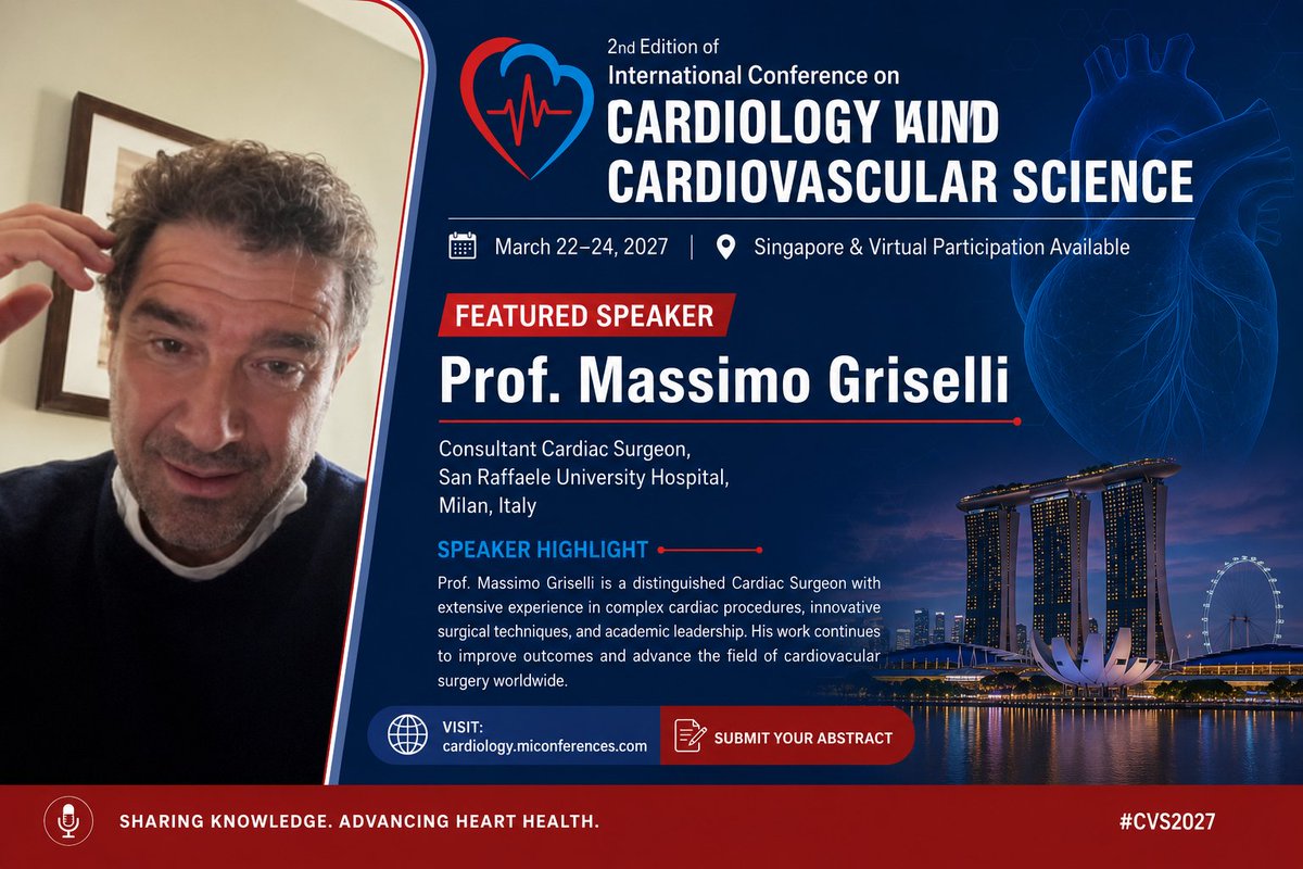 CardioEvent_CVS's tweet photo. 🏥 CVS 2027 Speaker Spotlight: Prof. Massimo Grisell

📅 March 22–24, 2027
📍 Singapore &amp; Online (Hybrid)

🌐Website: https://t.co/e9PIkSGy04

📝 Registration: https://t.co/c5a2kQnctL

#Cardiology #CardiovascularScience #HeartTransplant #ECMO #ACHD #CardiacSurgery #CVS2027 #heart https://t.co/hUZ28x1ojP