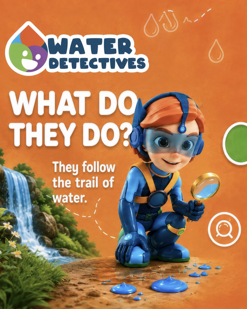 waterdetectives's tweet photo. WHAT DO WATER DETECTIVES DO? 🔍💧

They follow the trail of water, notice waste, and learn ways to protect it. At home, at school, and in nature, they follow every drop and set an example for those around them.
#WaterDetectives #SaveWater https://t.co/0oS40DjPvK