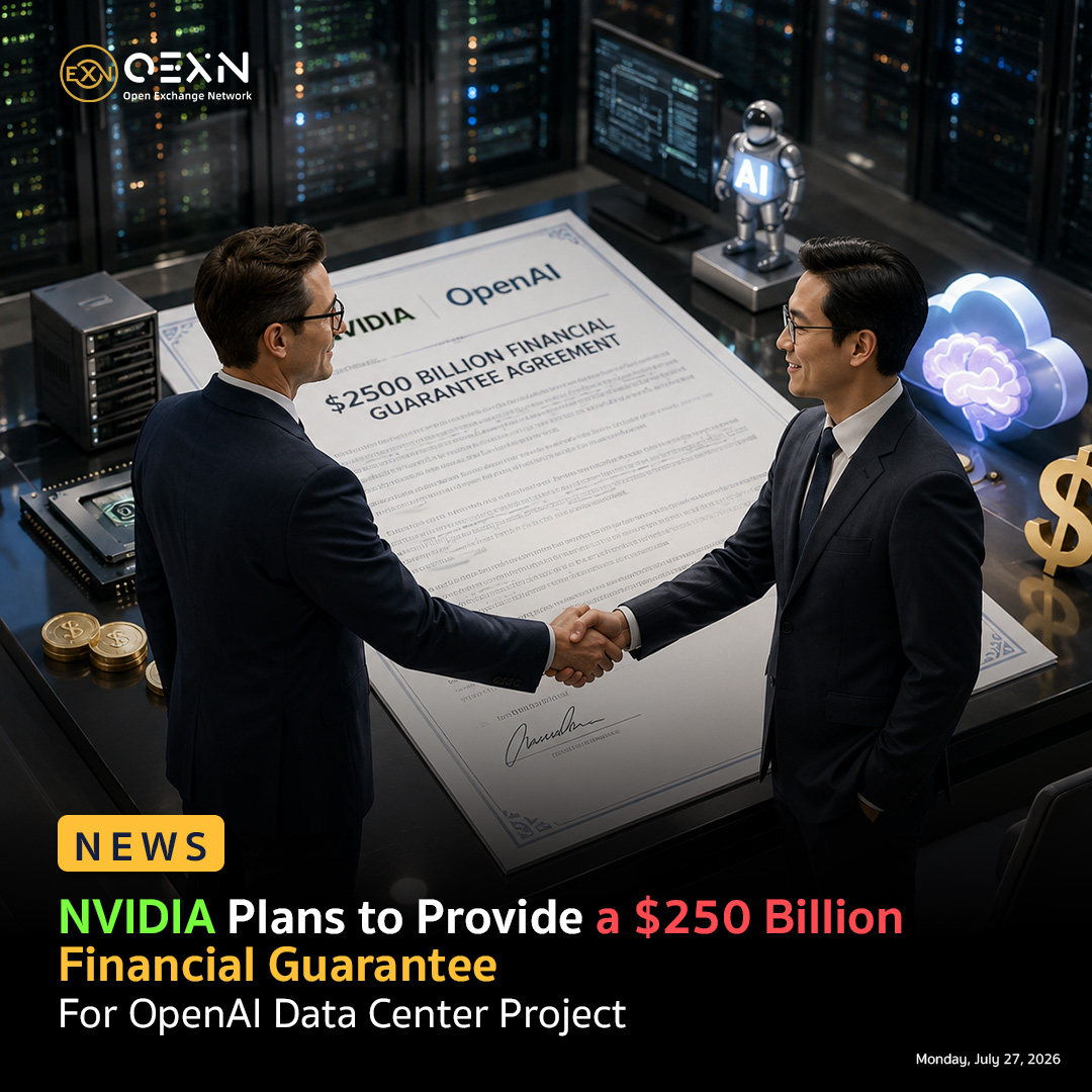 OEXN_Markets's tweet photo. 🤖 AI investment continues to accelerate! NVIDIA is reportedly preparing a massive financial guarantee to support OpenAI's data center project, highlighting the rapid expansion of AI infrastructure and long-term technology investment  #AI #OpenAI #NVIDIA #DataCenter #OEXN https://t.co/MAzFMFGqUn