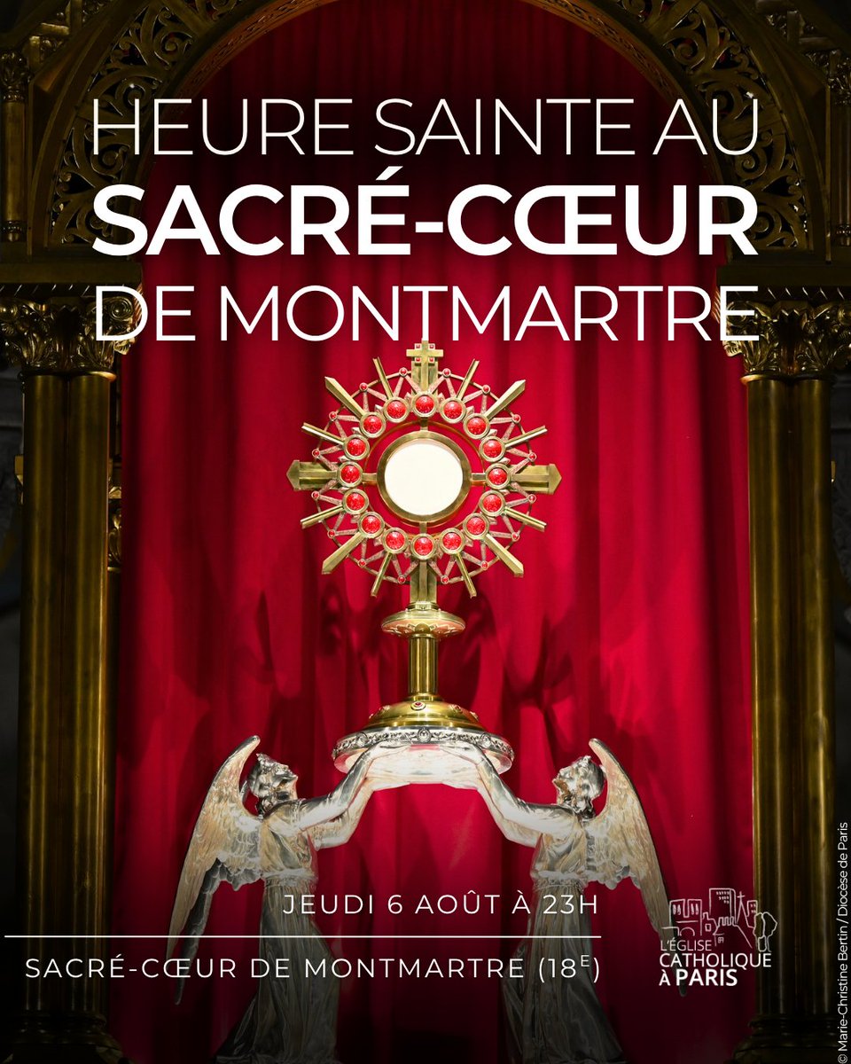 dioceseparis's tweet photo. Vivez un temps d'adoration privilégié au @SCdeMontmartre 🙏

Chaque premier jeudi du mois, de 23h à minuit, une Heure Sainte vous est proposée devant le Saint-Sacrement.

📖 Pourquoi cette heure précise ? Parce qu'elle nous invite à revivre la nuit de Gethsémani, quand Jésus demande à ses disciples : "Restez ici, et veillez avec moi" (Mt 26, 38). Une heure pour veiller à notre tour, unis à Lui dans le début de sa Passion.

📌 Cette heure est ouverte à tous, sans inscription préalable.