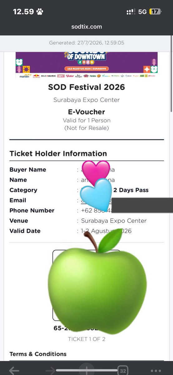 chcociki's tweet photo. WTS 2 tix SOD 2 DAY PASS bisa cod tanggal 30/31 di marvell city https://t.co/AlFUmKcxuc