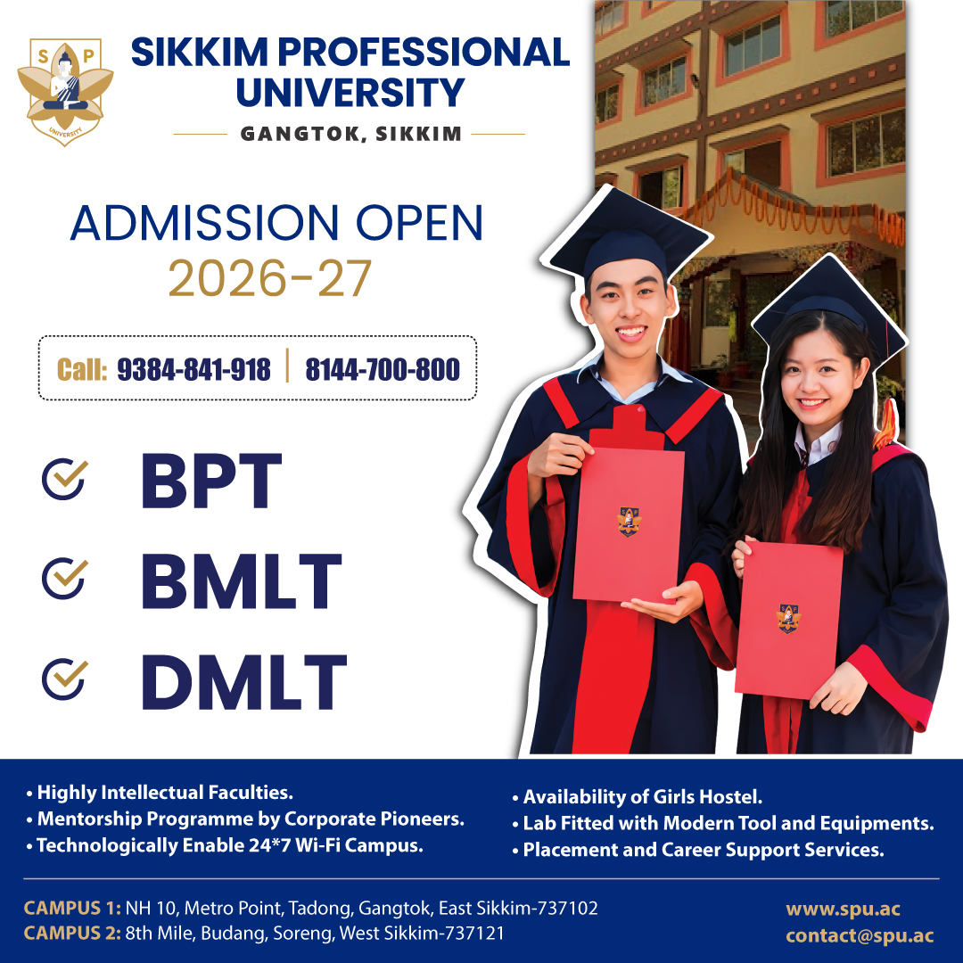 SPUSikkim's tweet photo. Admission Open 2026–27 at Sikkim Professional University! Build a successful healthcare career with Paramedical and Physiotherapy programmes. Apply today and learn from experienced faculty with excellent placement support.
#AdmissionsOpen2026 #SPUSikkim #Paramedical #BPT #BMLT https://t.co/zrUUv1WiEK