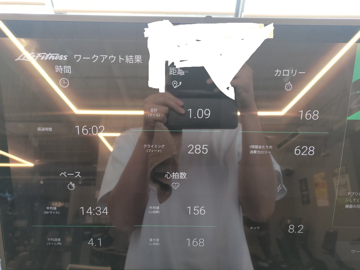Temarin_tenten's tweet photo. 結局毎朝ジムに行ってる…
あとトレッドミルの表記がマイルになっているのに気付かなくて必死こいて走ったのは内緒 https://t.co/1A2kHKW0ZY