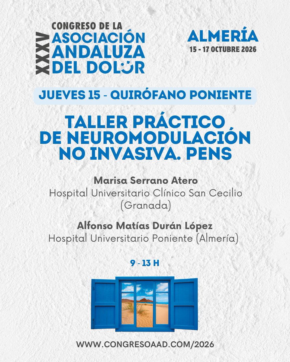 AndaluciaDOLOR's tweet photo. ⚡ Taller práctico de neuromodulación no invasiva. PENS: formación aplicada desde el primer día.

El jueves 15 de octubre abordaremos la neuromodulación no invasiva y el uso de PENS, una herramienta cada vez más presente en el tratamiento del #dolor. https://t.co/wSzJTzVMk0