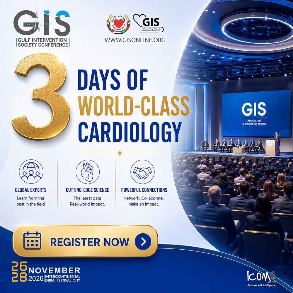 GisGulf's tweet photo. Three days. One stage for the region's leading interventional cardiologists.
𝐆𝐈𝐒 𝐀𝐧𝐧𝐮𝐚𝐥 𝐂𝐨𝐧𝐟𝐞𝐫𝐞𝐧𝐜𝐞 𝟐𝟎𝟐𝟔 brings together renowned regional and international faculty for three days of world-class scientific sessions, live cases, expert-led discussions and valuable networking opportunities in Dubai.

⏳ Early Bird rates are still available. Register today and save on your conference registration: https://t.co/Sf9s018SRM

🗓️ 26–28 November 2026 I 📍 InterContinental Dubai Festival City, UAE

#GIS2026 #GISConference2026 #InterventionalCardiology #Cardiology #MedicalEducation #CardiovascularMedicine