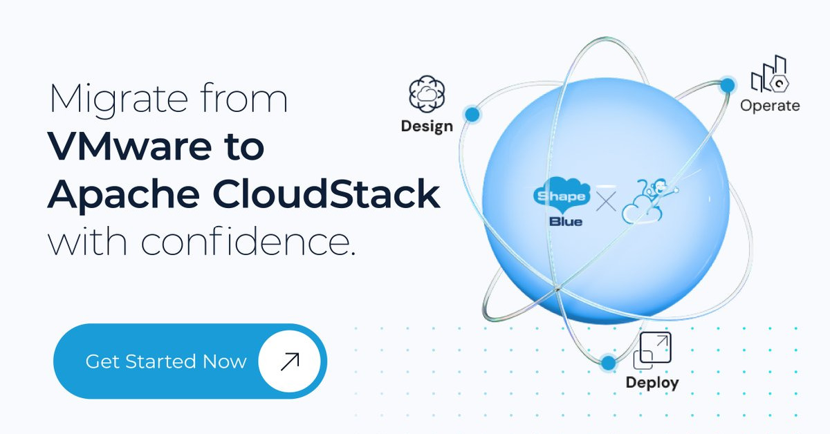 shapeblue's tweet photo. Need a VMware exit strategy? Apache CloudStack provides a: 
- proven open-source path to KVM-based cloud infrastructure 
- built for multi-tenancy
- scalability, GPU support, and long-term sovereignty. 
Migrate with ShapeBlue - the global leader in Apache CloudStack.