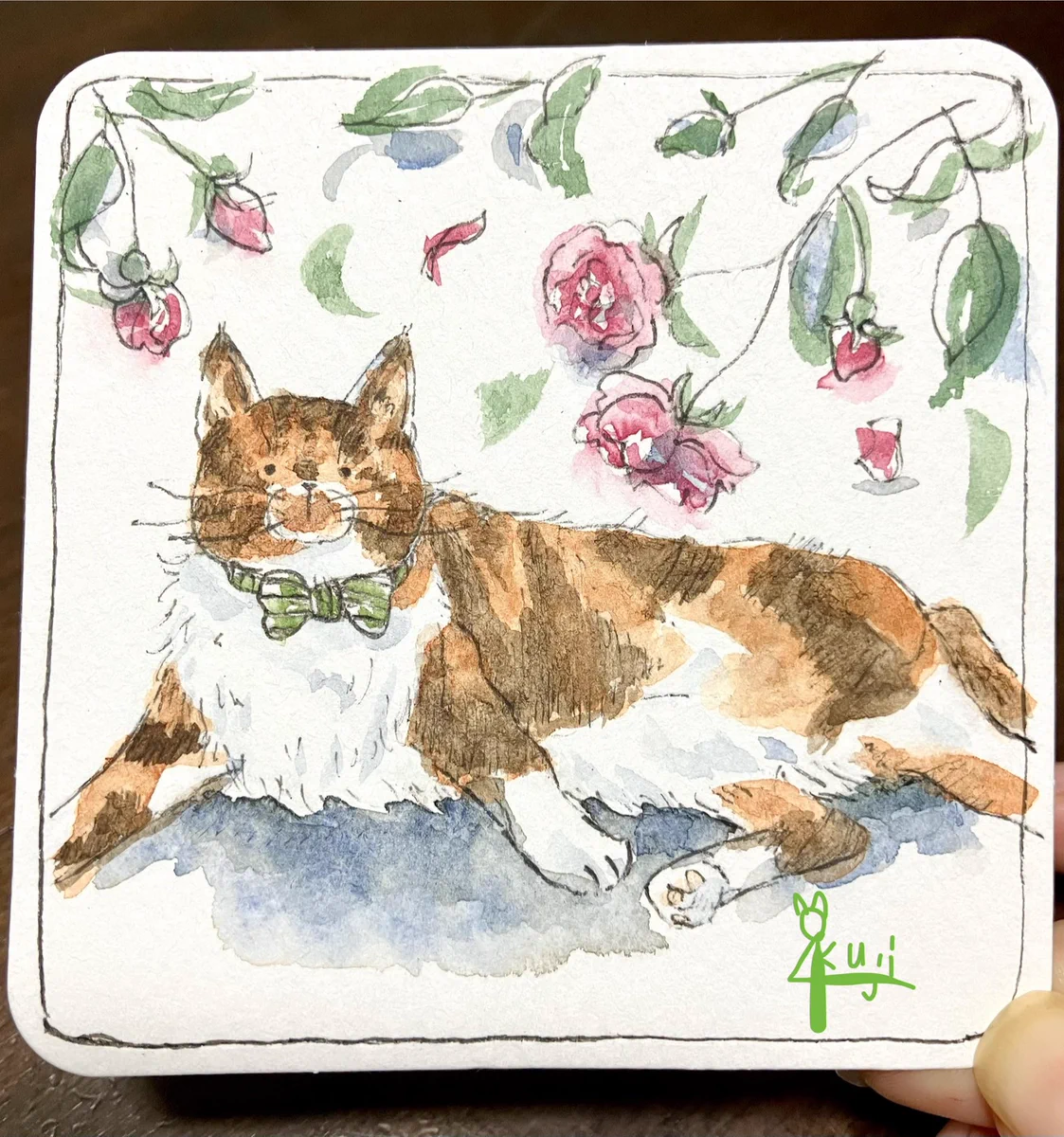 【一作限り】薔薇の庭を歩くラグドール B647｜猫アート 猫と薔薇 猫と薔薇