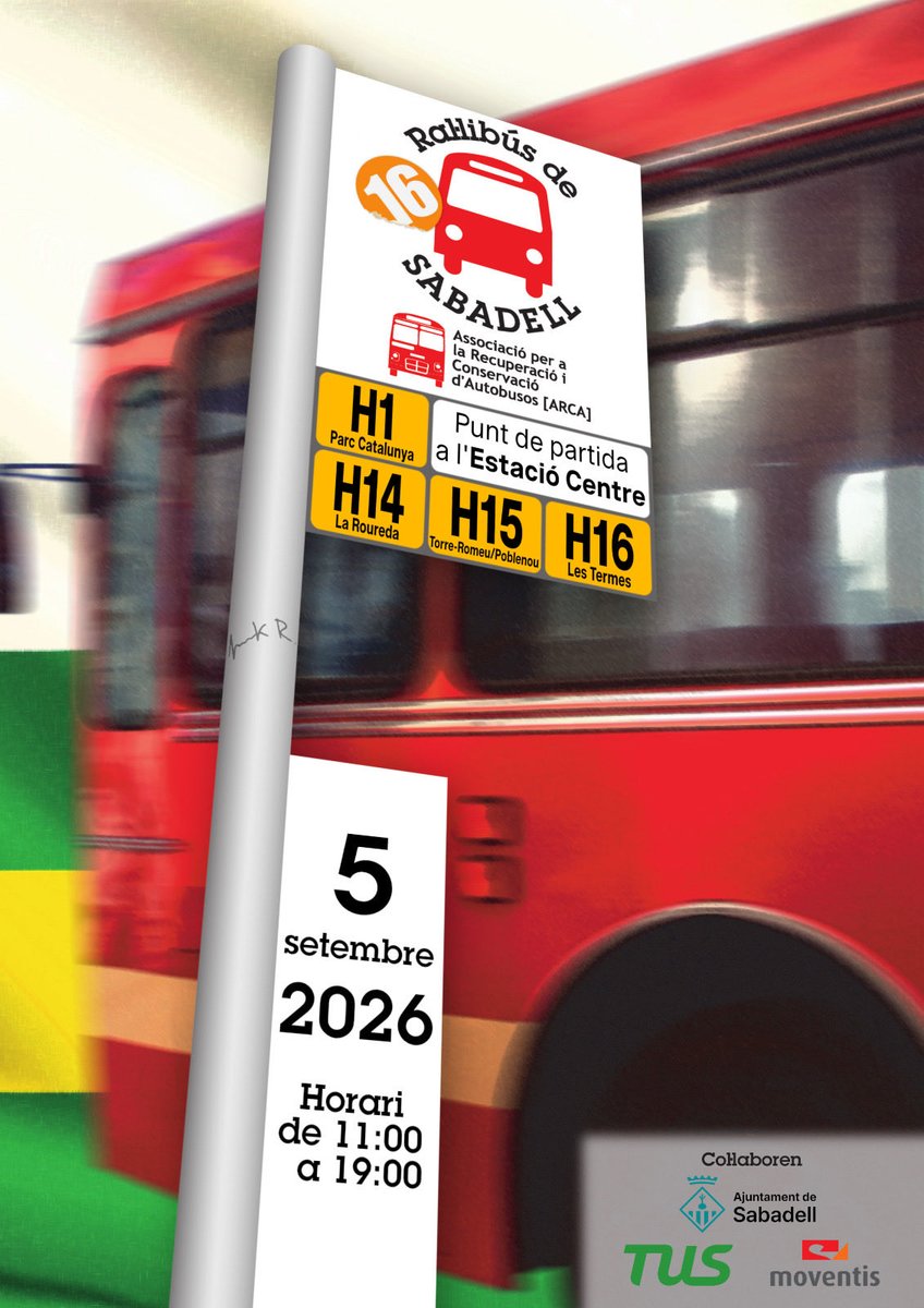 busosarca's tweet photo. El proper 5 de setembre, els nostres autobusos tornaran a circular per Sabadell amb motiu de la seva festa major! Us esperem a l’estació d’autobusos (Pl. Clara Campoamor) des de les 11 del matí!

Colaboren @tussccl, @moventisbus i @sabadell_cat. Cartell fet per en Frank Rodríguez https://t.co/lsuZd0beuZ