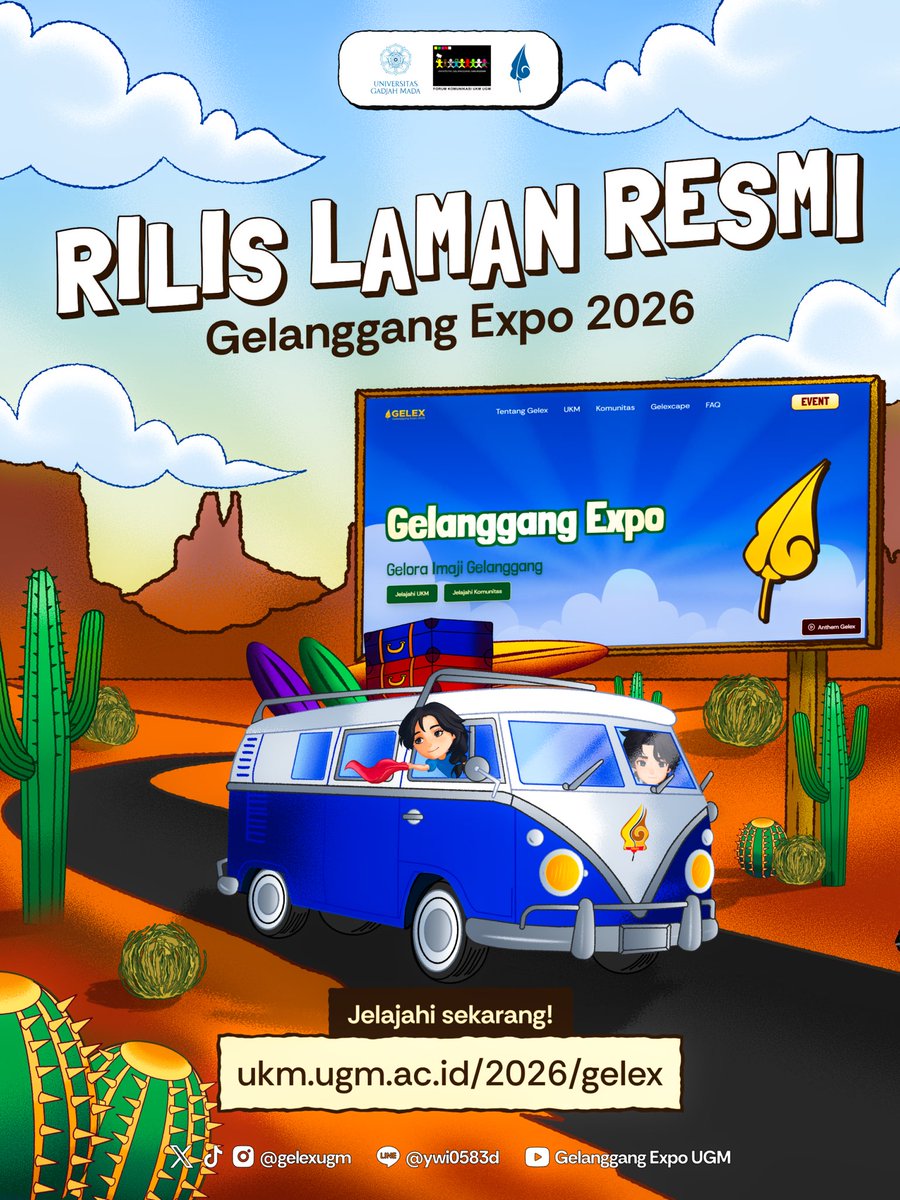 gelexUGM's tweet photo. 📬 RILIS WEBSITE GELANGGANG EXPO 2026 📬

Hola, Sobat Gelex!

Saatnya menjelajahi Gelanggang Expo 2026 melalui website resmi yang siap menemani petualangan Sobat Gelex! ☀️

Sobat Gelex dapat menemukan berbagai informasi seputar UKM, komunitas, dan rangkaian acara Gelex 2026! 🤩 https://t.co/1OtCWZFTl6