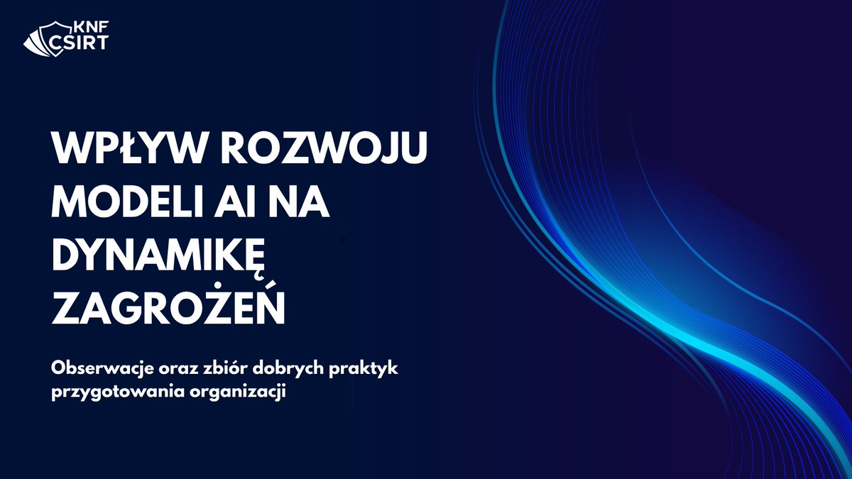 CSIRT_KNF's tweet photo. Modele Frontier AI mogą znacząco przyspieszyć materializację znanych cyberzagrożeń i zwiększyć ich skalę.

Publikujemy opracowanie @CSIRT_KNF: „Wpływ rozwoju modeli AI na dynamikę zagrożeń. Obserwacje oraz zbiór dobrych praktyk przygotowania organizacji”.

Materiał stanowi zbiór dobrych praktyk do rekomendacji @UKNF z 27 lipca 2026 roku dotyczącej wpływu modeli Frontier AI na cyberbezpieczeństwo. 

Omawiamy w nim https://t.co/3ILt5MqeBH.:
• wpływ AI na odkrywanie i wykorzystywanie podatności, prowadzenie rekonesansu oraz bezpieczeństwo kodu,  
• rosnącą liczbę podatności i skracający się czas na reakcję,  
• dobre praktyki w obszarach prewencji, detekcji, zarządzania ryzykiem oraz odporności operacyjnej.

Opracowanie może pomóc organizacjom ocenić gotowość na częstsze fale ujawnień podatności i rozwijać zdolność do szybkiego, a zarazem kontrolowanego działania - od identyfikacji ekspozycji, przez mitygację i testy, aż po wdrożenie aktualizacji i monitoring.

Rekomendacje dla podmiotów rynku finansowego oraz materiał analityczny są dostępne pod adresem:  
https://t.co/Kv6Eymc2pA