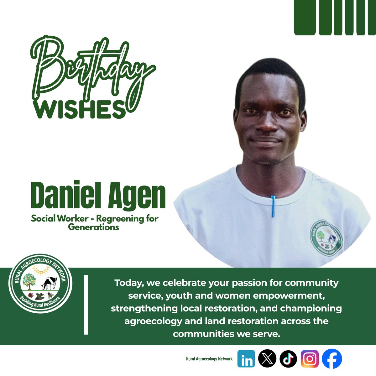 RuralAgroNet's tweet photo. 🎉 Join Us in Wishing A Happy Birthday to Daniel!🎂🎈

We are more moved by his exceptional passion for community service, youth and women empowerment, strengthening local restoration, and championing agroecology and land restoration across the communities we serve. https://t.co/JF1s4MLmso