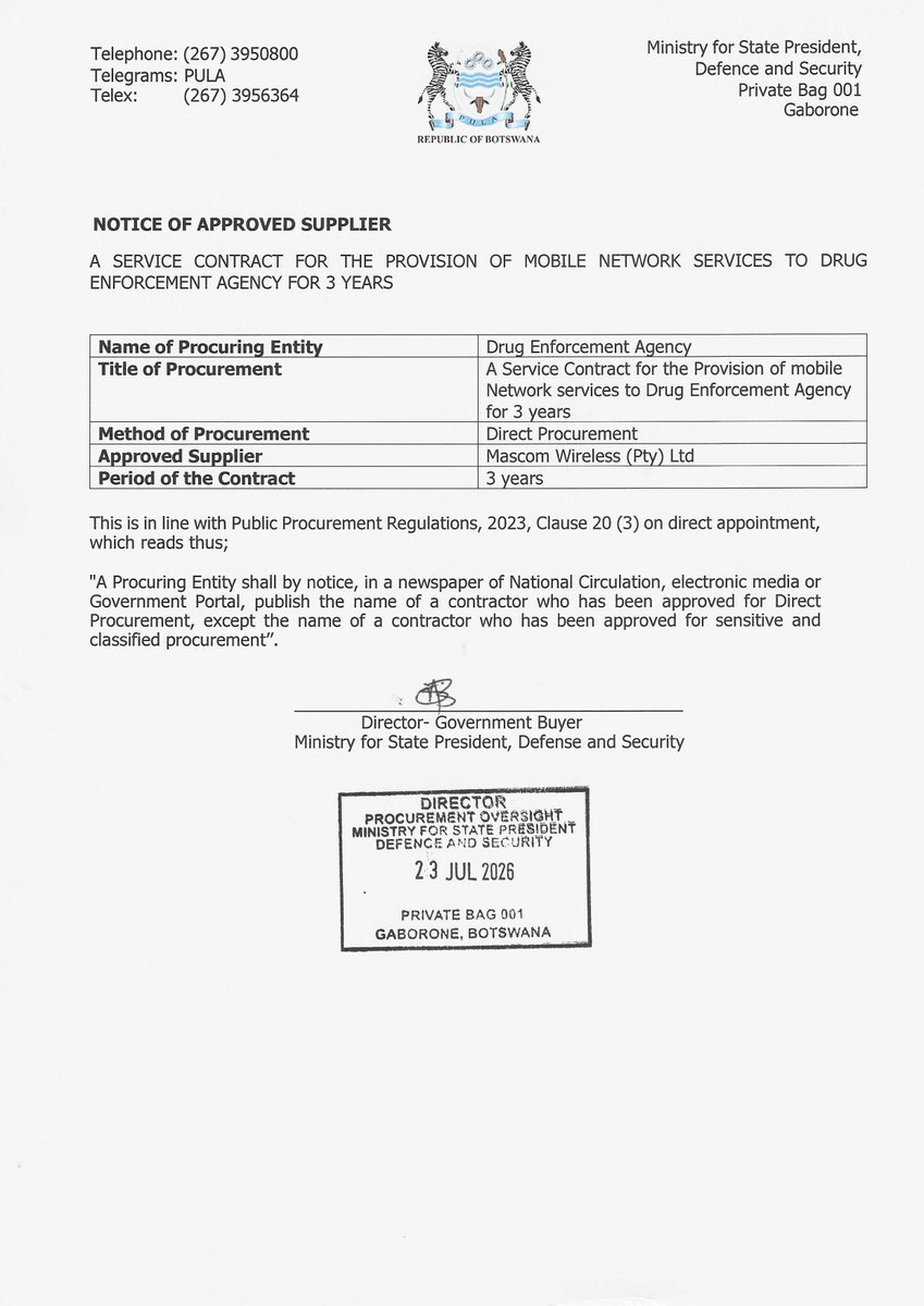 DEABOTSWANA's tweet photo. NOTICE OF APPROVED SUPPLIER https://t.co/oN9qD9EyRo