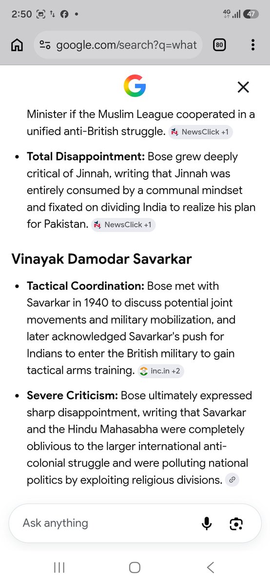 Tiyasha010's tweet photo. @maharaj_ishu @whattalawyer Bose Never Like The Savarkar And Jinnah Cause Both Want Religious Divition. Bose Only Not Like The Non Violence Protest Against British Cause British Never Gone By Peaceful Protest. Bose famously addressing Gandhi as the "Father of Our Nation" in a 1944 Azad Hind Radio broadcast. https://t.co/PPCKUKBdex