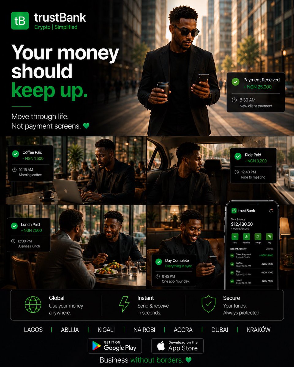 __theCEO's tweet photo. I’m not trying to build another crypto app.

I’m trying to build the financial infrastructure that disappears into everyday life.@trustbanktech 

Money should keep up.💚

People shouldn’t have to think about it.
Crypto | Simplified

#Startup #Fintech #Founder #Crypto #trustBank https://t.co/azZ4ScRapc