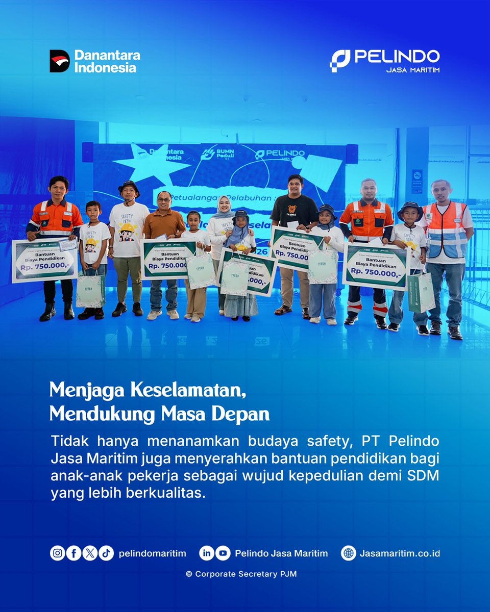 Pelindomaritim's tweet photo. Hai #SobatMaritim
Kerja Hebat, Pulang dengan selamat

Pengingat keselamatan paling kuat bagi seorang pekerja bukanlah sekadar aturan perusahaan, melainkan senyum keluarga yang menunggu di rumah. https://t.co/ke5pmpogdv
