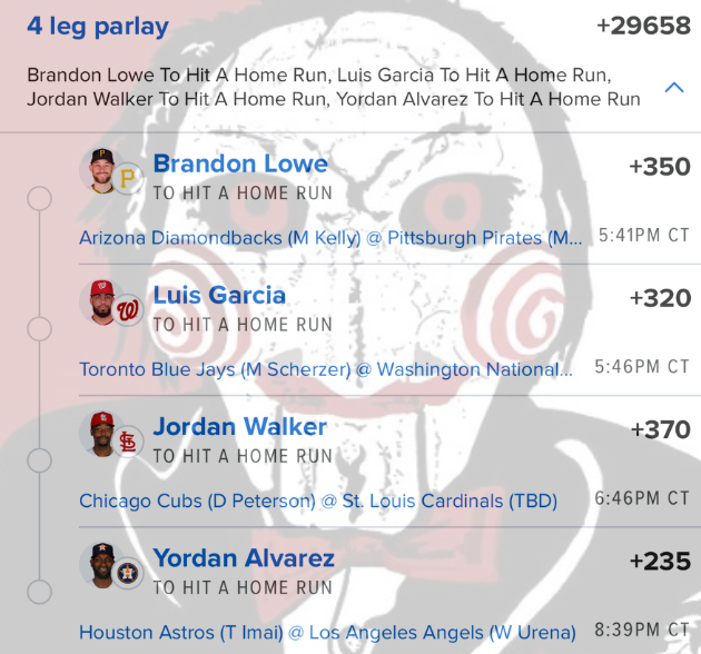 Jigsawbets's tweet photo. 7/27 HR Parlay https://t.co/WC6BIxE0EK