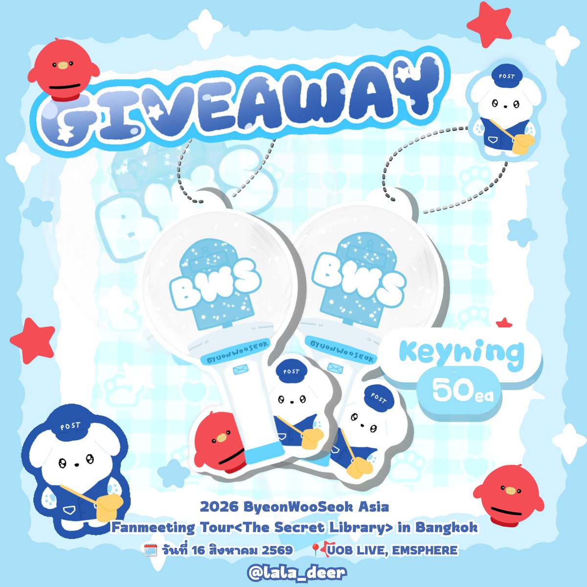 lala_deer's tweet photo. ꙳꒰•◡̎•꒱꙳ ♡̶ Give away  
#TheSecretLibrary_in_Bangkok

ꔫ  Acrylic Keyring  50EA  
🇩:  Sun. 16 Aug 2026
🇱: UOB Live , Emsphere
🇹: tba

ᖭི༏༏ᖫྀ  #lalaview  ᖭི༏༏ᖫྀ

#อูเชทงgiveaway
#BYEONWOOSEOK_TOUR_in_BANGKOK https://t.co/nMFDIFqMWV