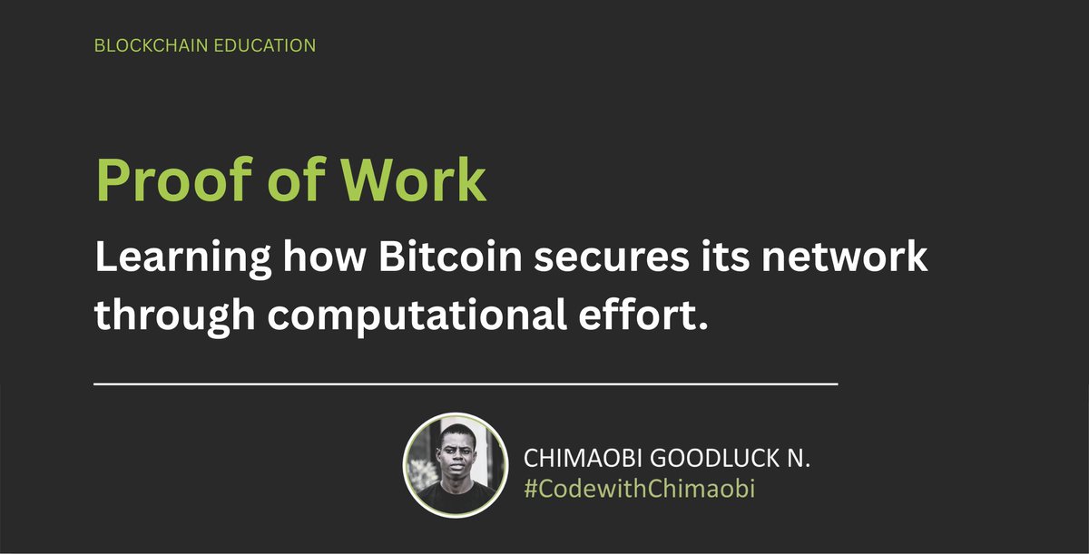 Chimaobi_GN's tweet photo. Today I learned that Proof of Work is much more than "Bitcoin mining."

It's one of the ways a blockchain reaches agreement while making the network difficult to manipulate.

Another blockchain puzzle piece connected.

#CodeWithChimaobi #ProofOfWork #BlockchainEducation https://t.co/5FTJIygyJe
