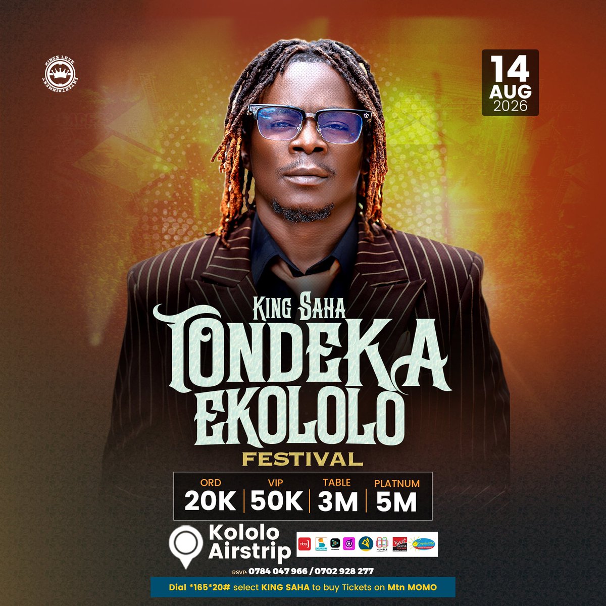 kingsaha_256's tweet photo. 🚨 REMINDER! 🚨

My people, the countdown is ON! 🔥❤️
On 14th August 2026, we are taking over Kololo Airstrip for the biggest celebration! 🇺🇬👑

🎶 #TondekaEKololoFestival
📍 Kololo Airstrip
🗓️ 14.08.26

Get your tickets and let’s make history together! 🔥🔥

#KingSaha #RoadToKololo